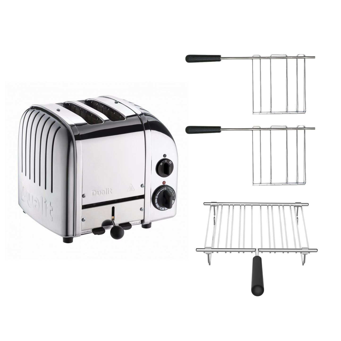 Dualit Toaster Paket 3, 2er Toaster mit Brötchenaufsatz und zwei Sandwichzangen