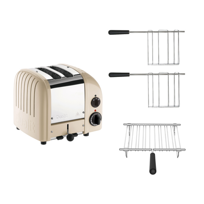 Dualit Toaster Paket 3, 2er Toaster mit Brötchenaufsatz und zwei Sandwichzangen