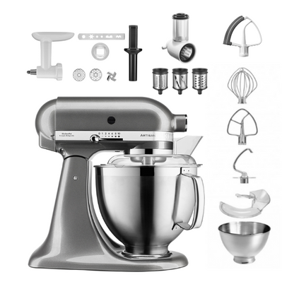 KitchenAid 4,8 L 5KSM185 Artisan Küchenmaschine Allrounderset Fleischwolf+Spritzgebäck+Gemüseschneider